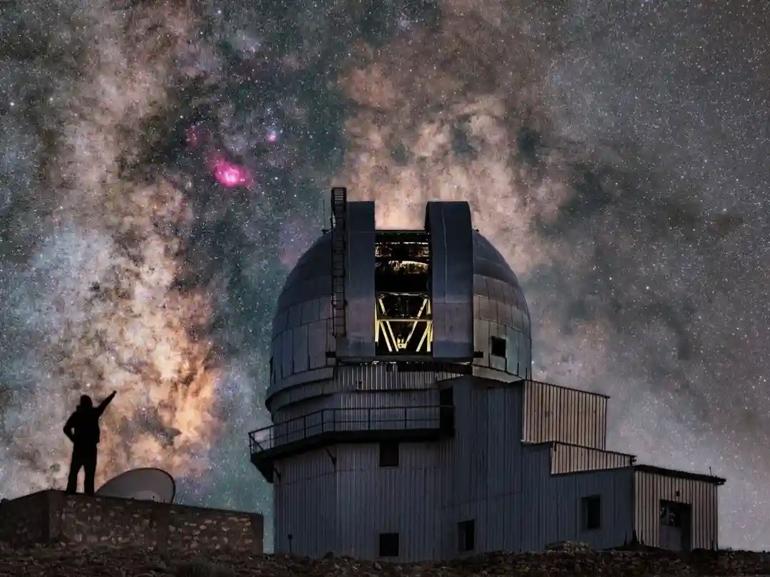 Hanle monastery and observatory under a star-filled night sky in Ladakh's dark sky reserve
